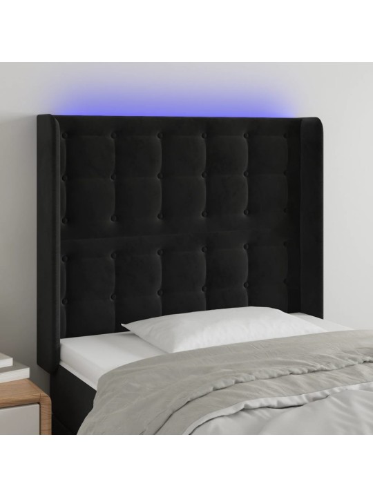 Gultas galvgalis ar LED, 83x16x118/128 cm, melns samts