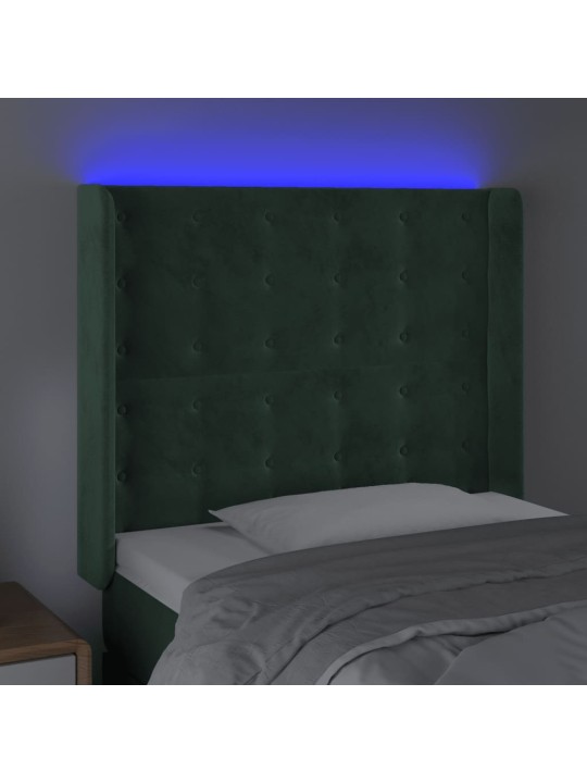 Gultas galvgalis ar led, 83x16x118/128 cm, tumši zaļš samts