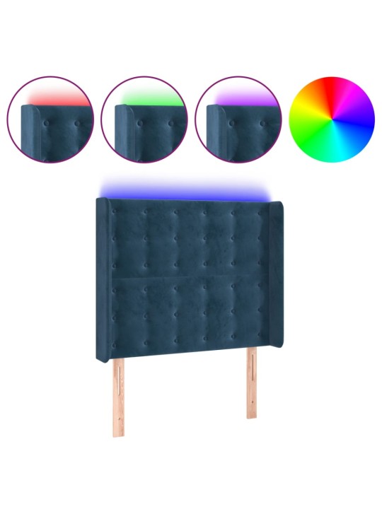 Gultas galvgalis ar led, 83x16x118/128 cm, tumši zils samts