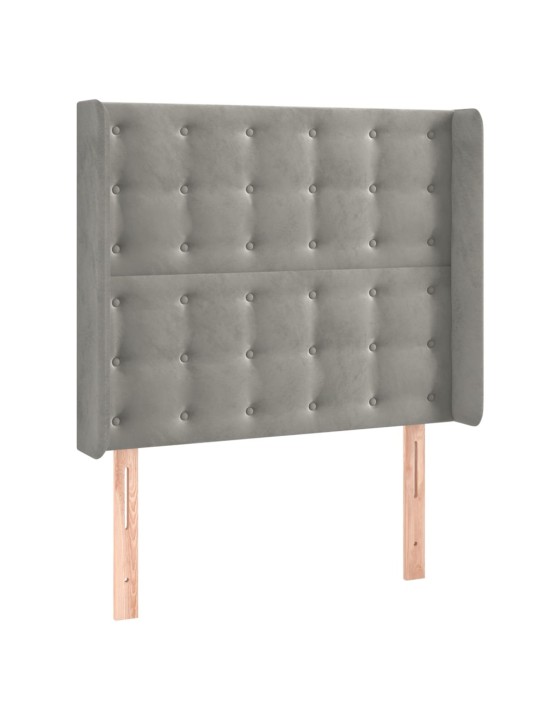 Gultas galvgalis ar LED, 93x16x118/128 cm, gaiši pelēks samts
