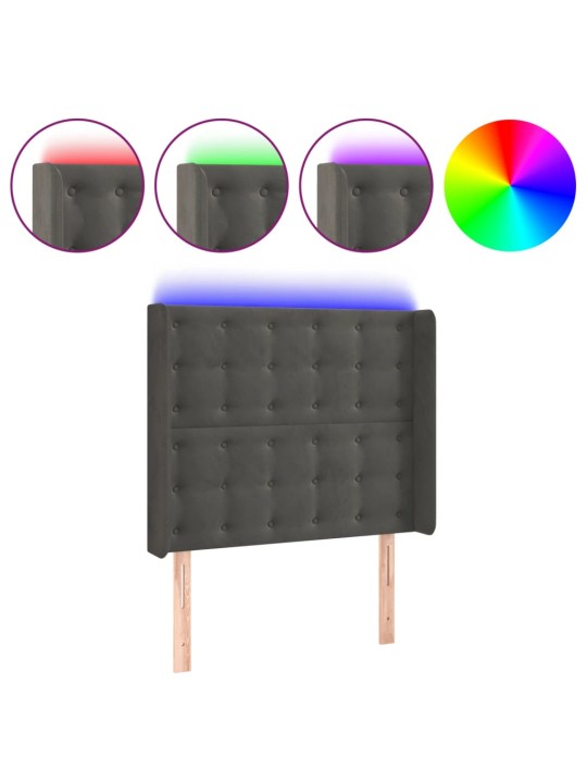 Gultas galvgalis ar led, 93x16x118/128 cm, tumši pelēks samts
