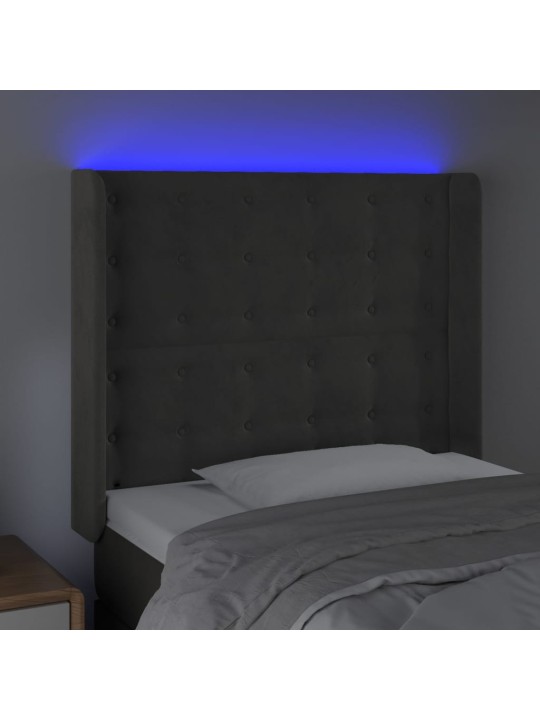 Gultas galvgalis ar led, 93x16x118/128 cm, tumši pelēks samts