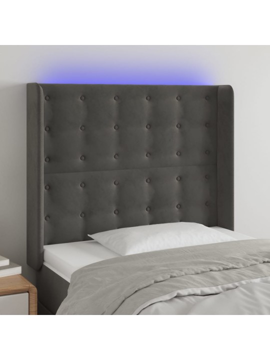 Gultas galvgalis ar led, 93x16x118/128 cm, tumši pelēks samts