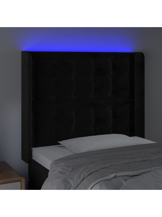 Gultas galvgalis ar led, 93x16x118/128 cm, melns samts