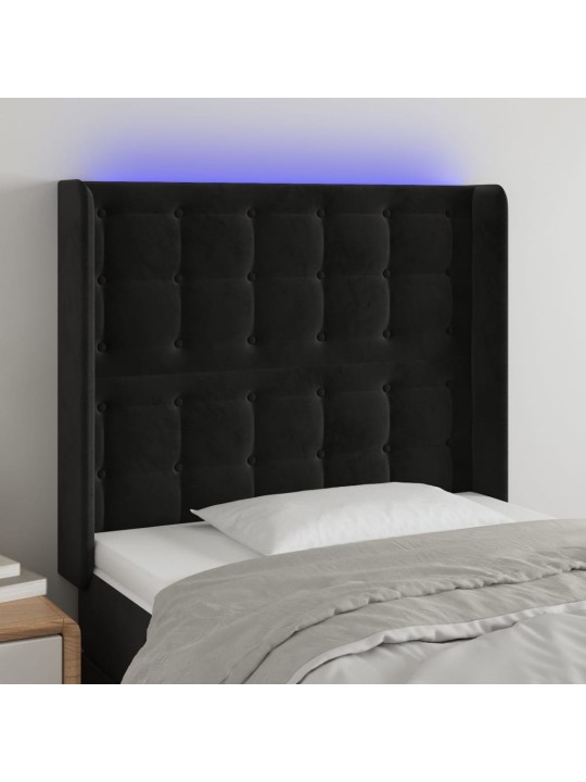 Gultas galvgalis ar led, 93x16x118/128 cm, melns samts