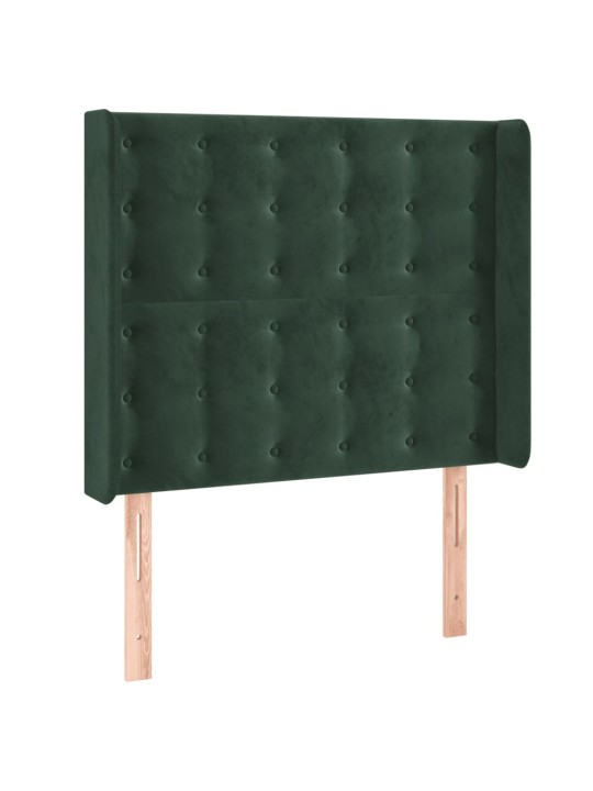 Gultas galvgalis ar led, 93x16x118/128 cm, tumši zaļš samts