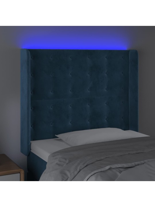 Gultas galvgalis ar led, 93x16x118/128 cm, tumši zils samts