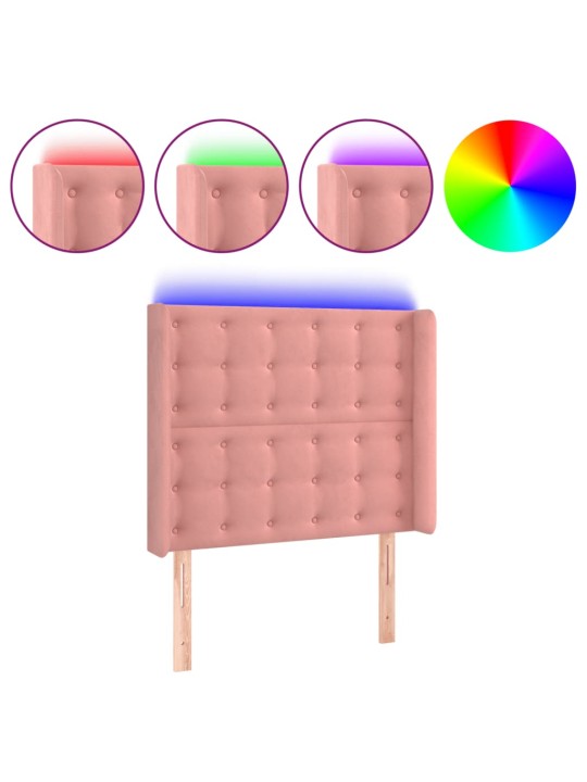 Gultas galvgalis ar led, 93x16x118/128 cm, rozā samts