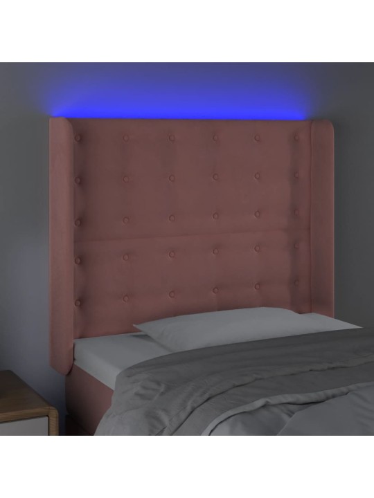 Gultas galvgalis ar led, 93x16x118/128 cm, rozā samts