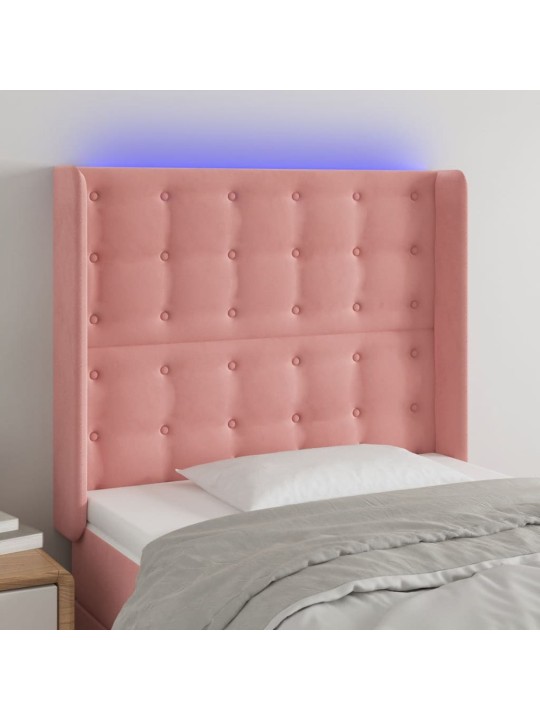 Gultas galvgalis ar led, 93x16x118/128 cm, rozā samts