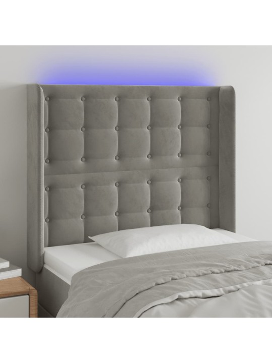 Gultas galvgalis ar LED, 103x16x118/128 cm, gaiši pelēks samts