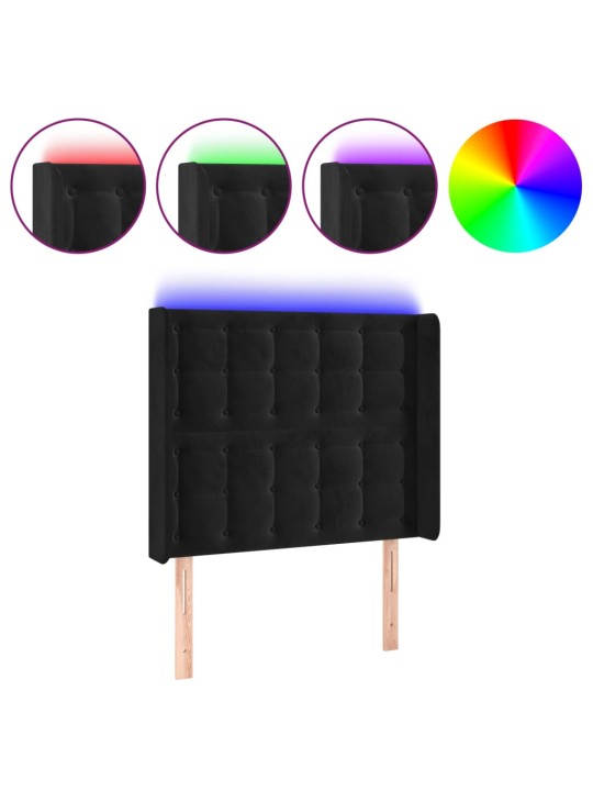 Gultas galvgalis ar LED, 103x16x118/128 cm, melns samts