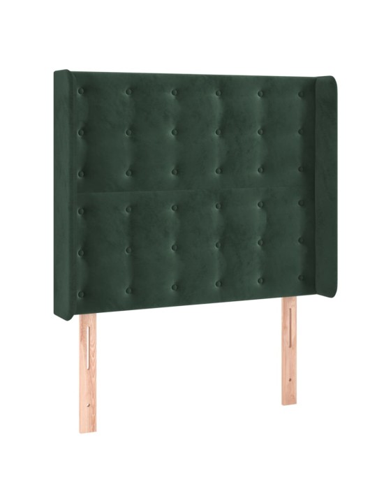 Gultas galvgalis ar led, 103x16x118/128 cm, tumši zaļš samts