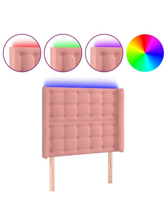 Gultas galvgalis ar LED, 103x16x118/128 cm, rozā samts