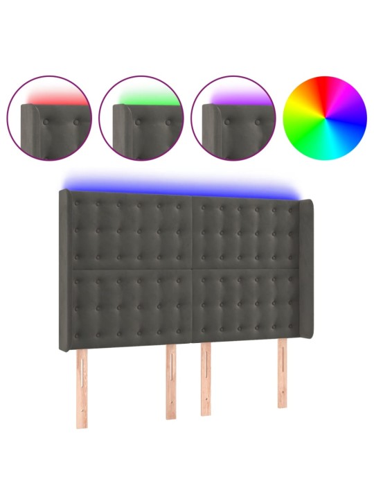 Gultas galvgalis ar LED, 147x16x118/128 cm, tumši pelēks samts