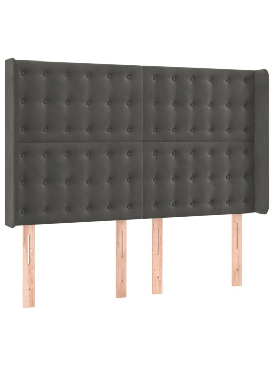 Gultas galvgalis ar LED, 147x16x118/128 cm, tumši pelēks samts