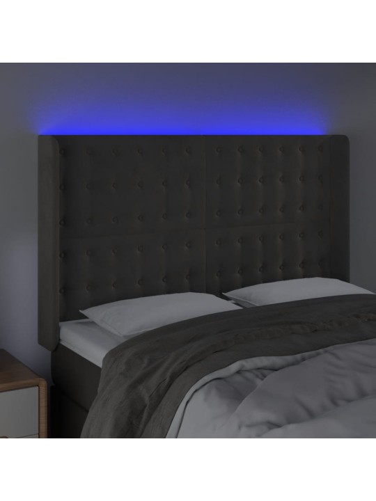 Gultas galvgalis ar LED, 147x16x118/128 cm, tumši pelēks samts
