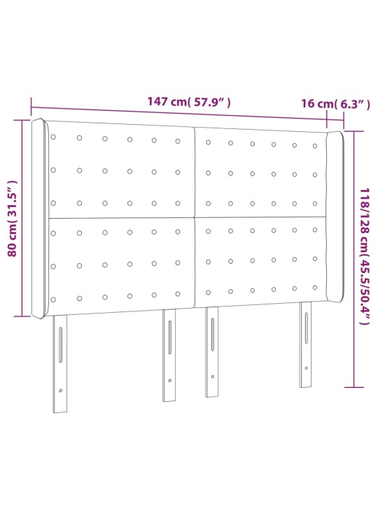 Gultas galvgalis ar LED, 147x16x118/128 cm, tumši pelēks samts