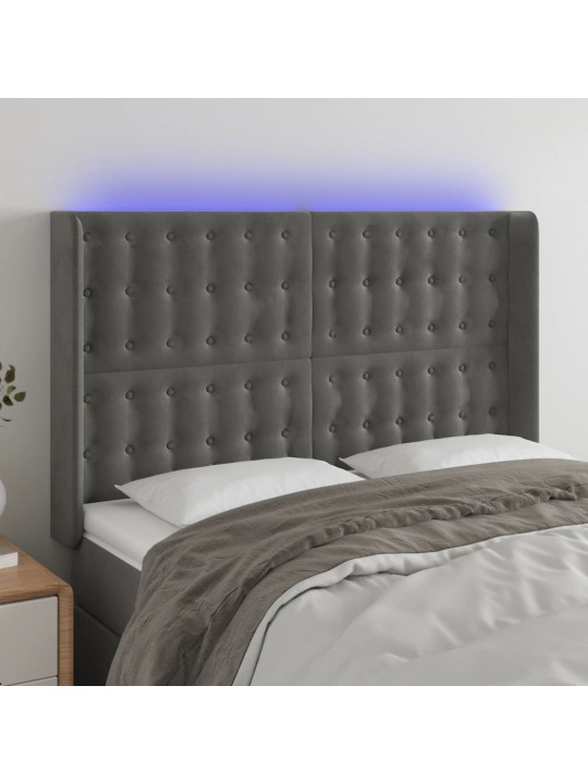 Gultas galvgalis ar LED, 147x16x118/128 cm, tumši pelēks samts