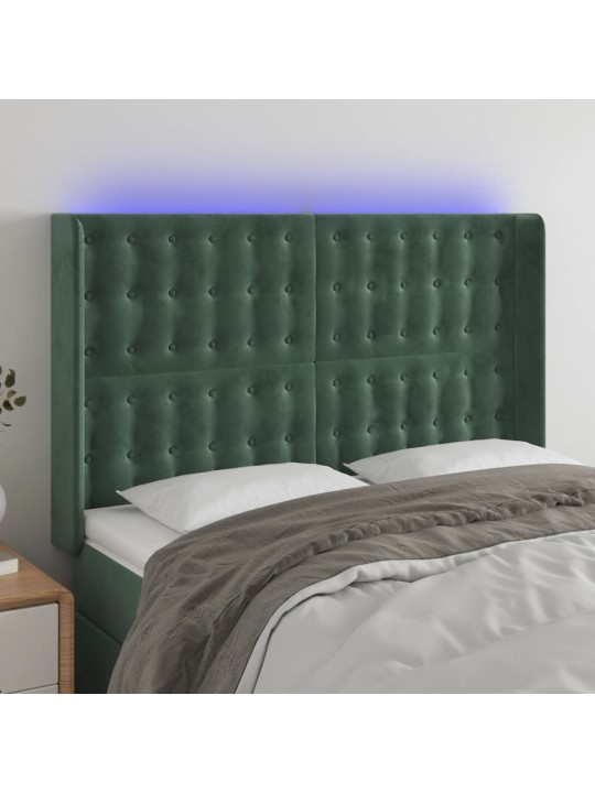 Gultas galvgalis ar led, 147x16x118/128 cm, tumši zaļš samts