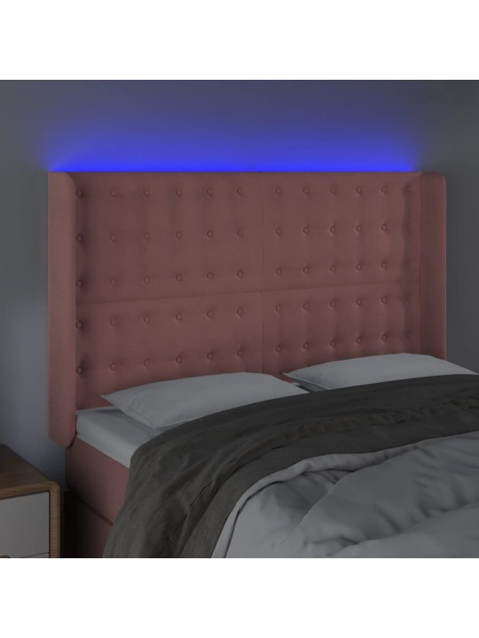 Gultas galvgalis ar LED, 147x16x118/128 cm, rozā samts