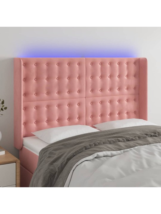 Gultas galvgalis ar LED, 147x16x118/128 cm, rozā samts