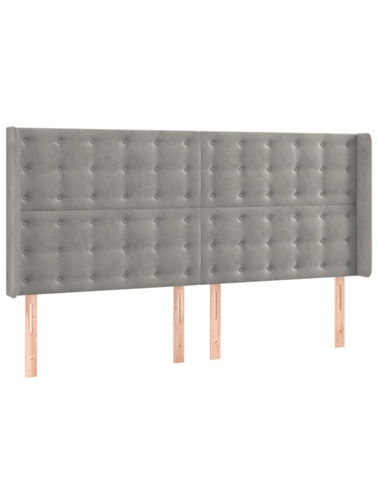 Gultas galvgalis ar led, 163x16x118/128 cm, gaiši pelēks samts
