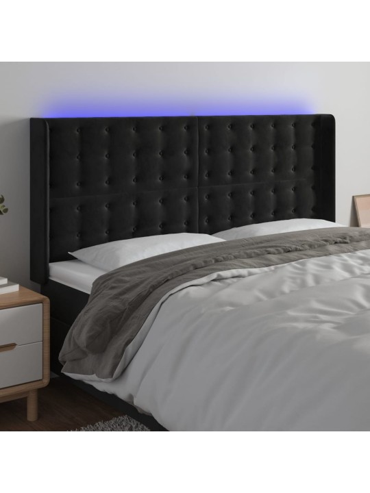 Gultas galvgalis ar LED, 163x16x118/128 cm, melns samts