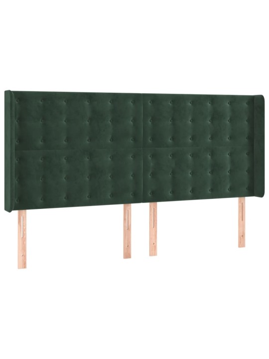 Gultas galvgalis ar led, 163x16x118/128 cm, tumši zaļš samts