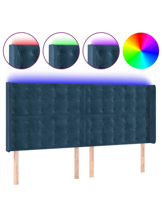 Gultas galvgalis ar LED, 163x16x118/128 cm, tumši zils samts