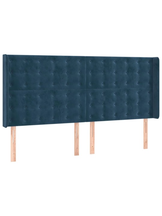 Gultas galvgalis ar LED, 163x16x118/128 cm, tumši zils samts
