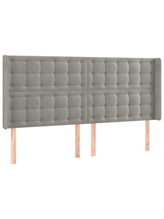 Gultas galvgalis ar led, 183x16x118/128 cm, gaiši pelēks samts