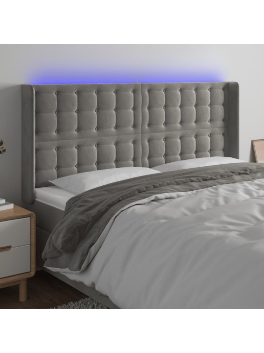 Gultas galvgalis ar led, 183x16x118/128 cm, gaiši pelēks samts