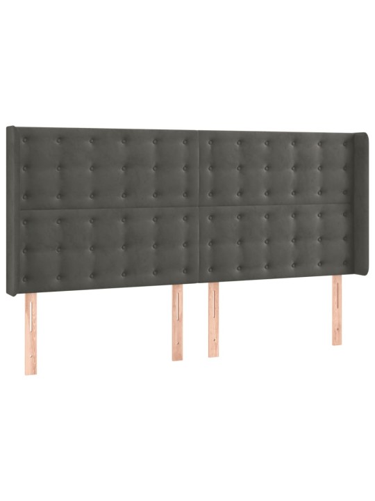 Gultas galvgalis ar LED, 183x16x118/128 cm, tumši pelēks samts