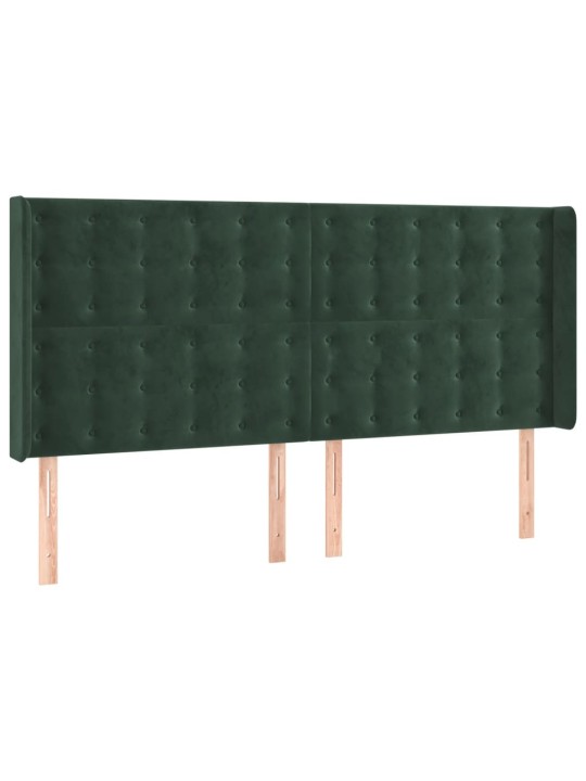 Gultas galvgalis ar led, 183x16x118/128 cm, tumši zaļš samts