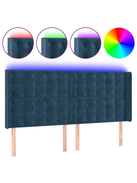 Gultas galvgalis ar led, 183x16x118/128 cm, tumši zils samts