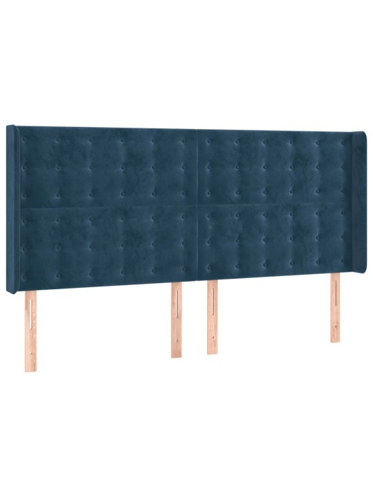 Gultas galvgalis ar led, 183x16x118/128 cm, tumši zils samts