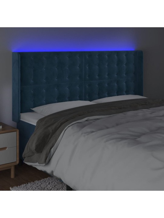 Gultas galvgalis ar led, 183x16x118/128 cm, tumši zils samts