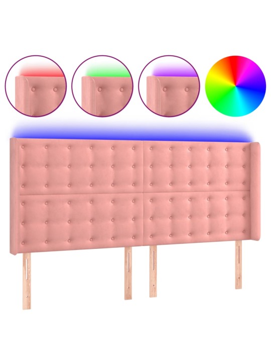 Gultas galvgalis ar led, 183x16x118/128 cm, rozā samts