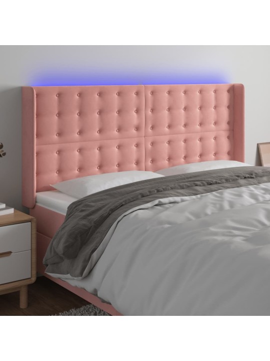 Gultas galvgalis ar led, 183x16x118/128 cm, rozā samts