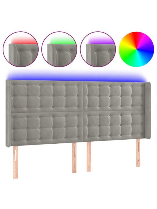 Gultas galvgalis ar led, 203x16x118/128 cm, gaiši pelēks samts