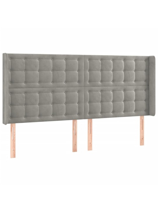 Gultas galvgalis ar led, 203x16x118/128 cm, gaiši pelēks samts