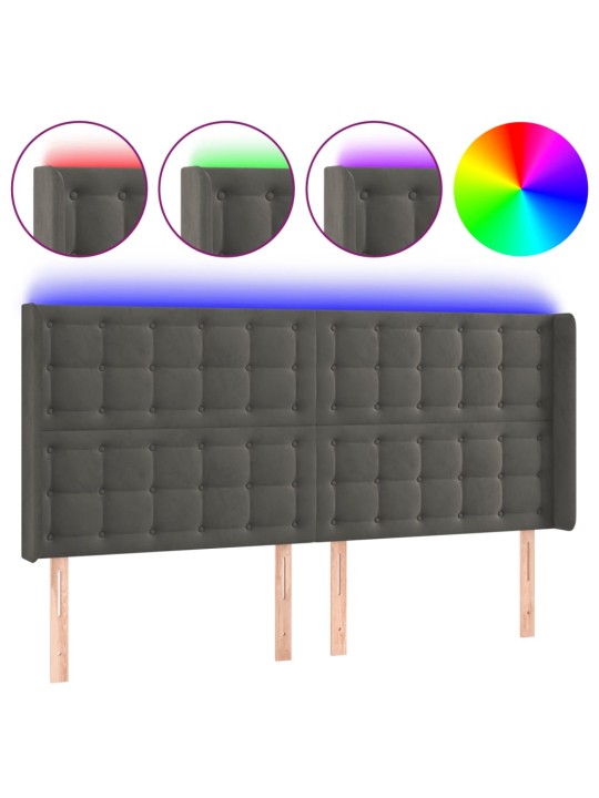 Gultas galvgalis ar led, 203x16x118/128 cm, tumši pelēks samts