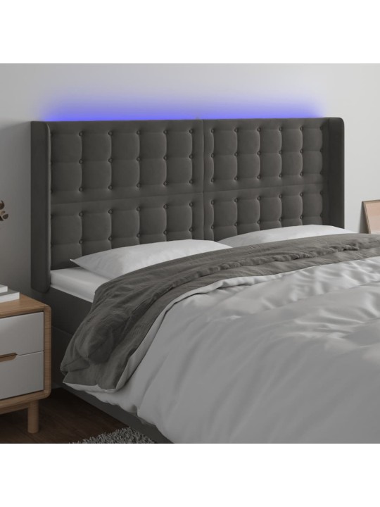 Gultas galvgalis ar led, 203x16x118/128 cm, tumši pelēks samts