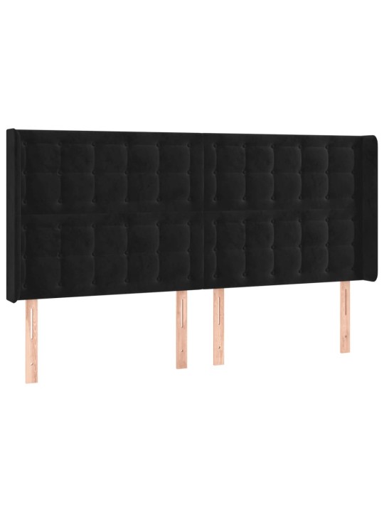 Gultas galvgalis ar led, 203x16x118/128 cm, melns samts