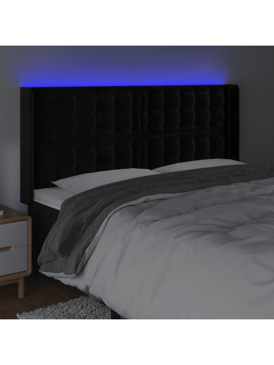 Gultas galvgalis ar led, 203x16x118/128 cm, melns samts