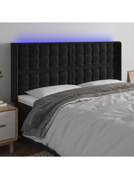 Gultas galvgalis ar led, 203x16x118/128 cm, melns samts