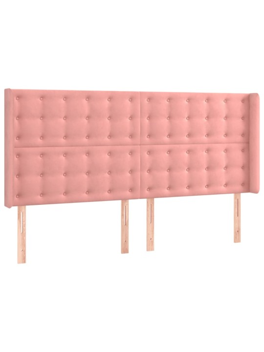 Gultas galvgalis ar led, 203x16x118/128 cm, rozā samts