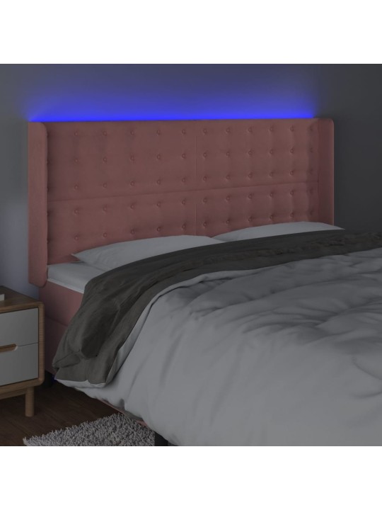 Gultas galvgalis ar led, 203x16x118/128 cm, rozā samts