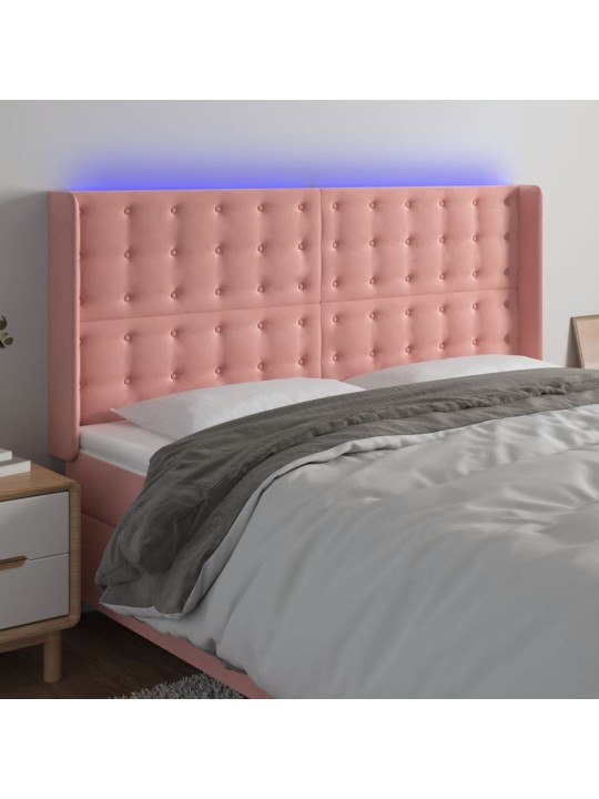Gultas galvgalis ar led, 203x16x118/128 cm, rozā samts